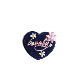 Iron-On Patch - Jeans Heart with Pink Flowers